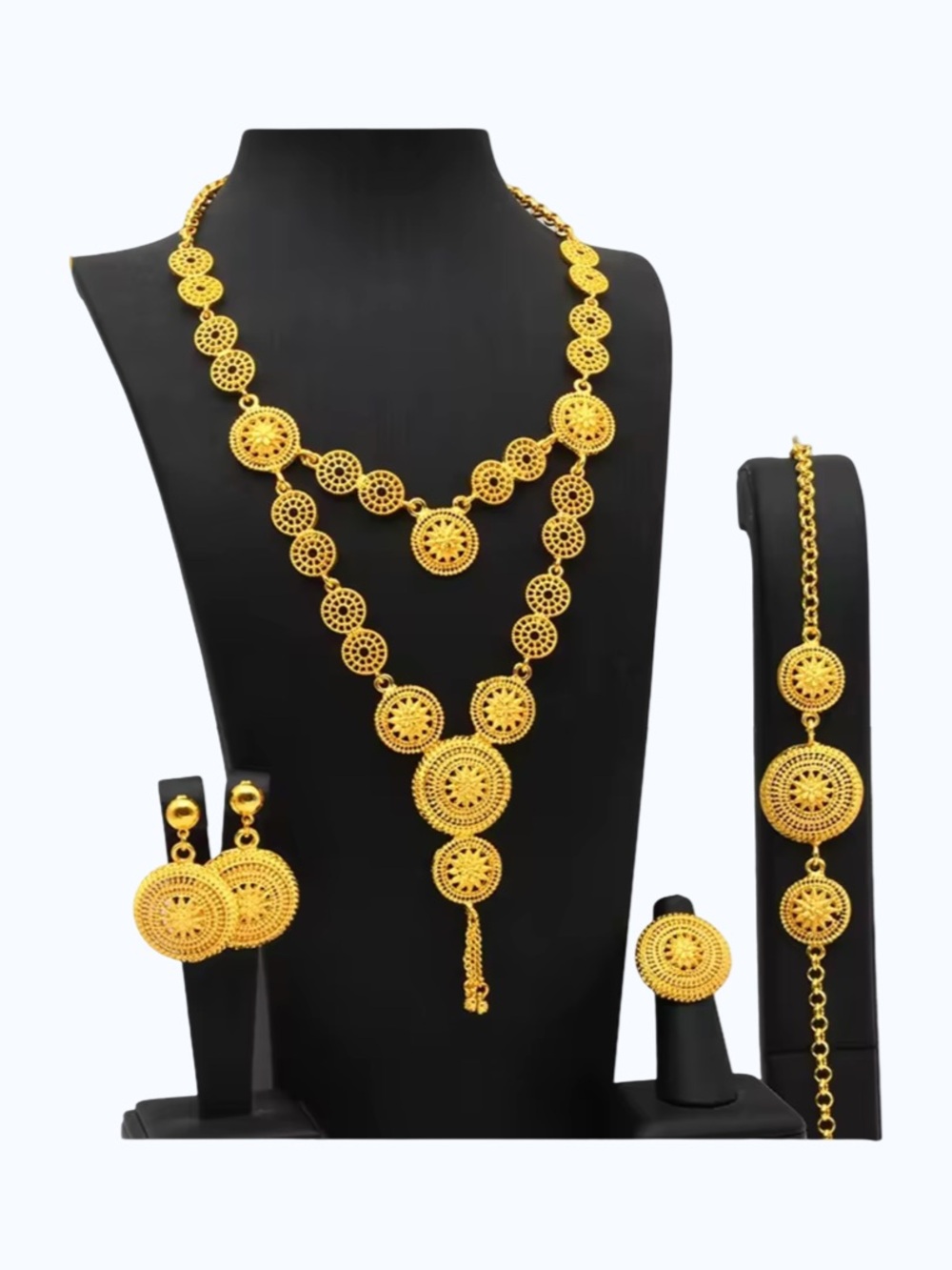 4pcs 24K Gold Color Plated Necklace Earrings Fashion Fine Jewelry Sets for Women
